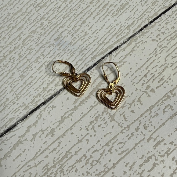 14K Gold Heart Drop Earrings - Picture 1 of 5